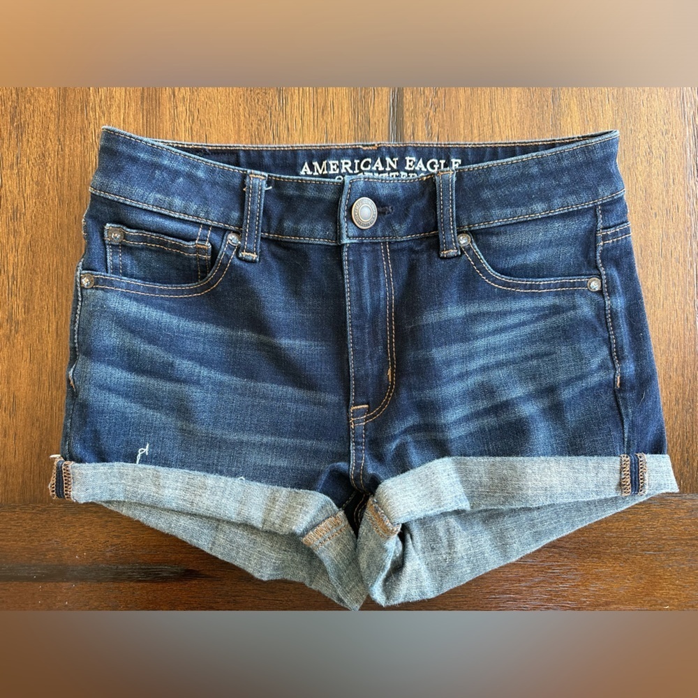 American Eagle OutfittersHigh-Rise Shortie Dark Blue Jean Shorts- size 4
